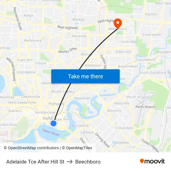 Adelaide Tce After Hill St to Beechboro map