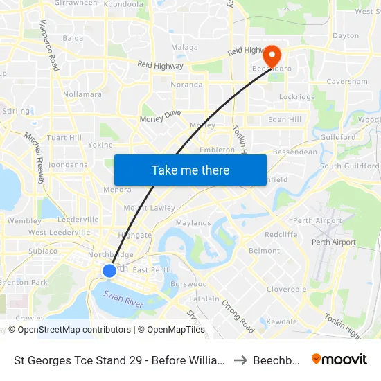St Georges Tce Stand 29 - Before William St to Beechboro map