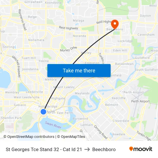 St Georges Tce Stand 32 - Cat Id 21 to Beechboro map