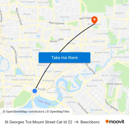 St Georges Tce Mount Street Cat Id 22 to Beechboro map
