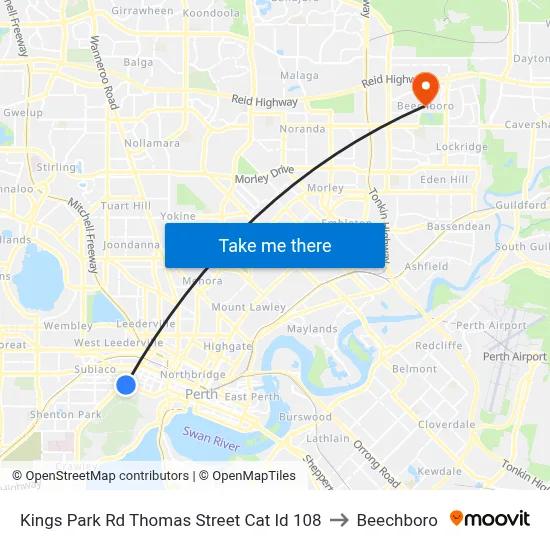 Kings Park Rd Thomas Street Cat Id 108 to Beechboro map