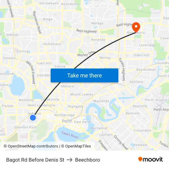 Bagot Rd Before Denis St to Beechboro map