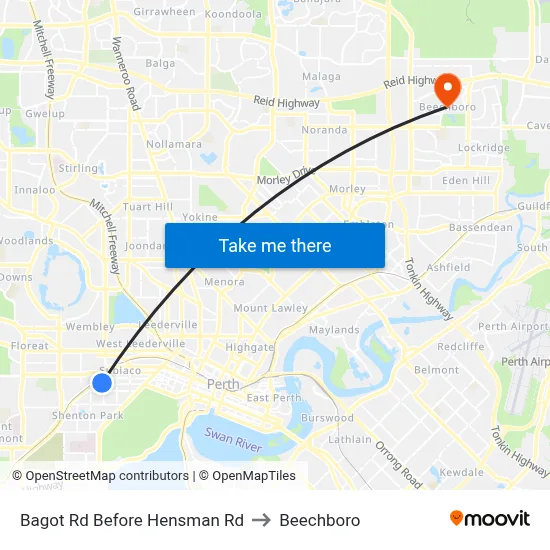 Bagot Rd Before Hensman Rd to Beechboro map