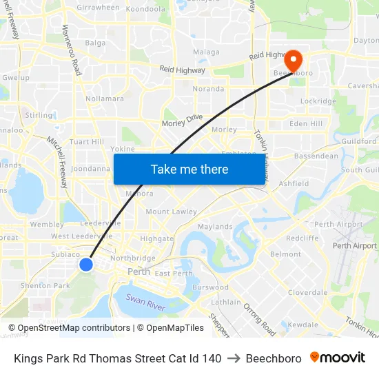 Kings Park Rd Thomas Street Cat Id 140 to Beechboro map