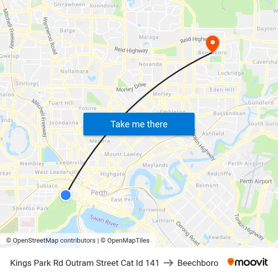 Kings Park Rd Outram Street Cat Id 141 to Beechboro map