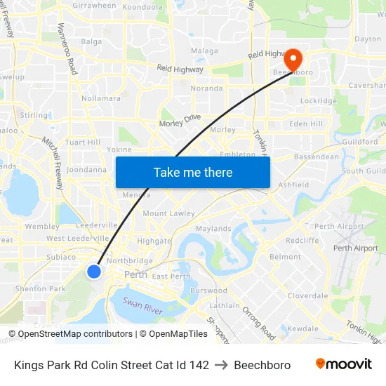 Kings Park Rd Colin Street Cat Id 142 to Beechboro map
