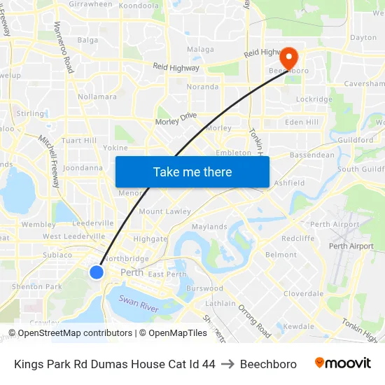 Kings Park Rd Dumas House Cat Id 44 to Beechboro map