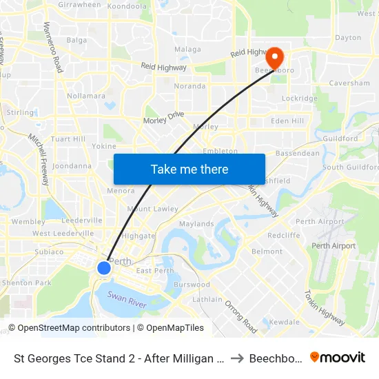 St Georges Tce Stand 2 - After Milligan St to Beechboro map