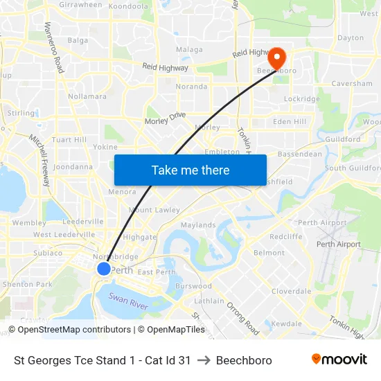 St Georges Tce Stand 1 -  Cat Id 31 to Beechboro map