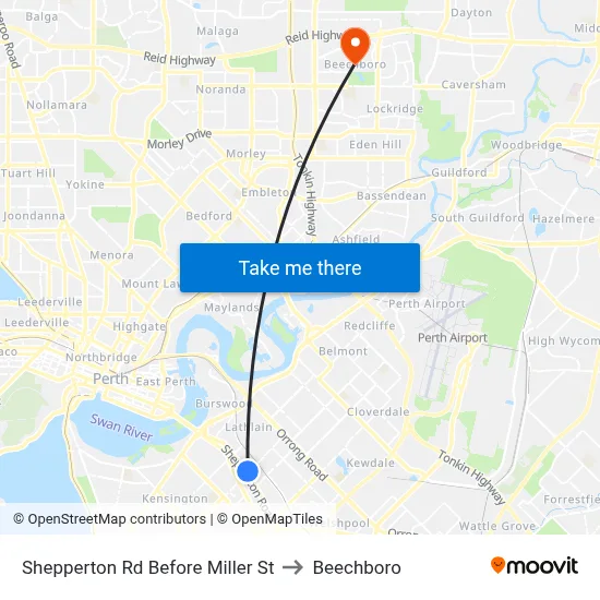 Shepperton Rd Before Miller St to Beechboro map