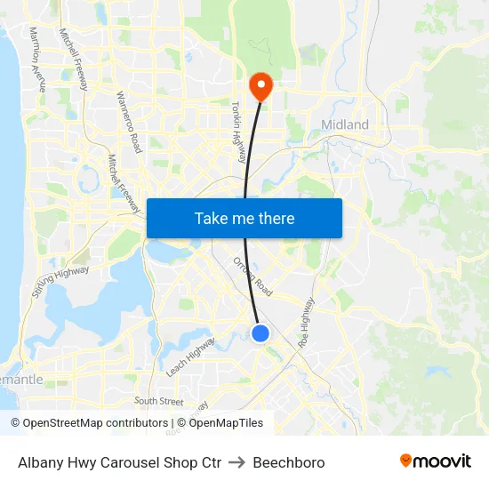Albany Hwy Carousel Shop Ctr to Beechboro map