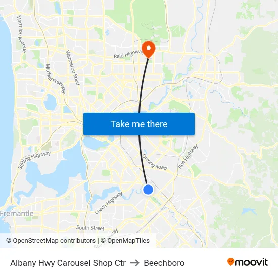 Albany Hwy Carousel Shop Ctr to Beechboro map