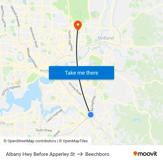 Albany Hwy Before Apperley St to Beechboro map