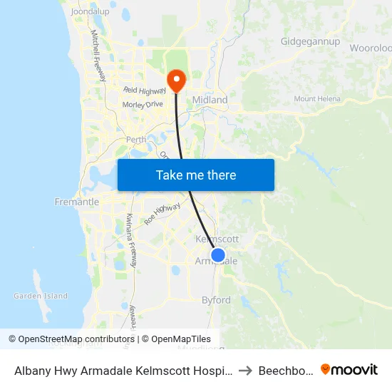 Albany Hwy Armadale Kelmscott Hospital to Beechboro map