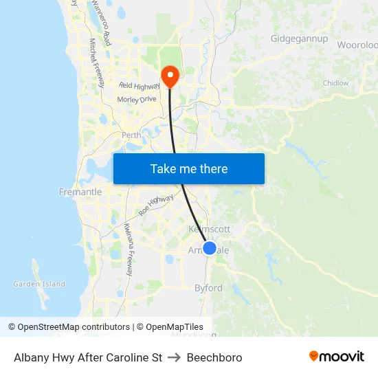 Albany Hwy After Caroline St to Beechboro map