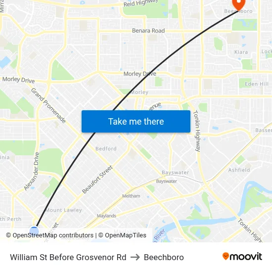 William St Before Grosvenor Rd to Beechboro map