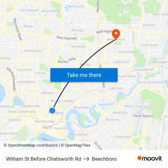 William St Before Chatsworth Rd to Beechboro map