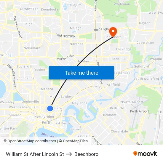 William St After Lincoln St to Beechboro map
