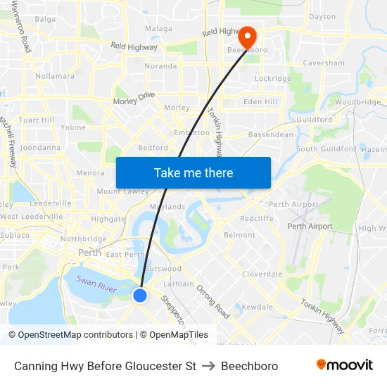 Canning Hwy Before Gloucester St to Beechboro map