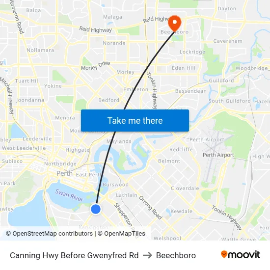 Canning Hwy Before Gwenyfred Rd to Beechboro map