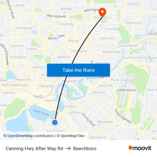 Canning Hwy After Way Rd to Beechboro map
