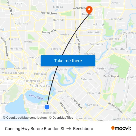 Canning Hwy Before Brandon St to Beechboro map