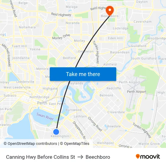 Canning Hwy Before Collins St to Beechboro map