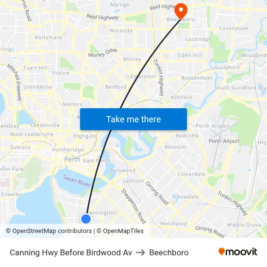 Canning Hwy Before Birdwood Av to Beechboro map