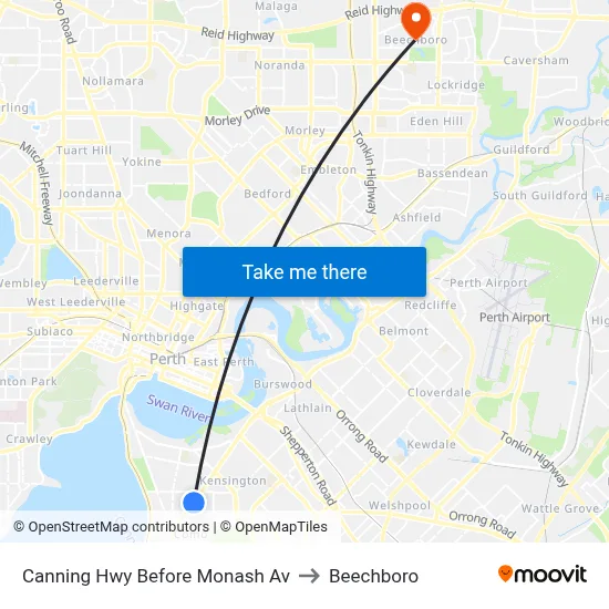 Canning Hwy Before Monash Av to Beechboro map