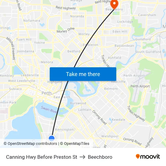 Canning Hwy Before Preston St to Beechboro map