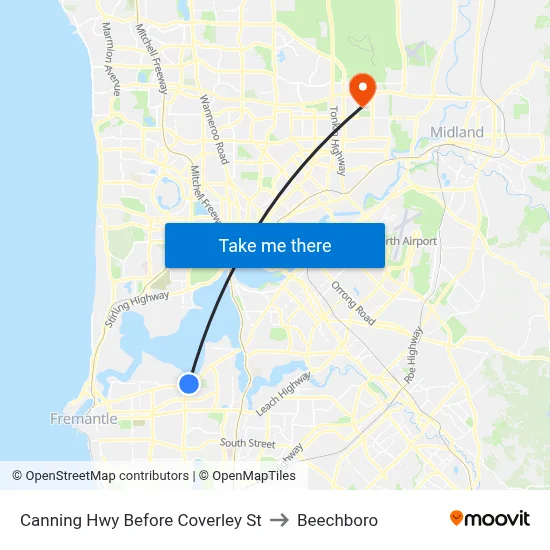 Canning Hwy Before Coverley St to Beechboro map