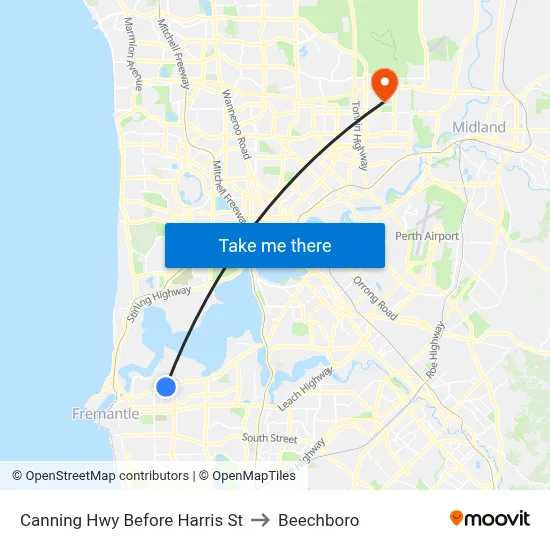 Canning Hwy Before Harris St to Beechboro map