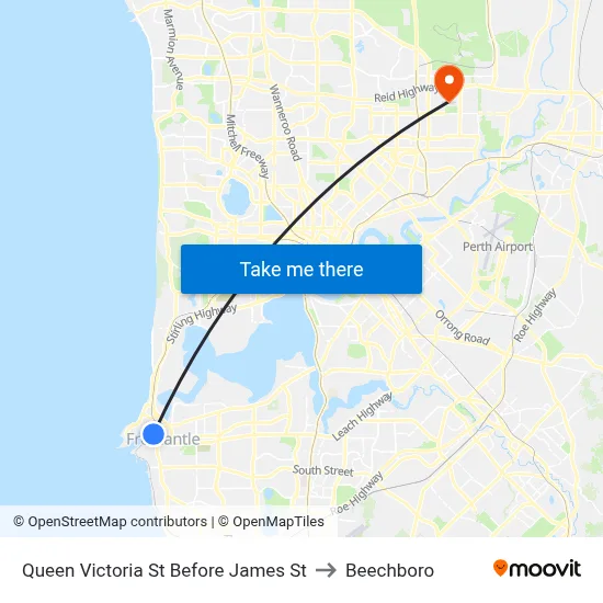 Queen Victoria St Before James St to Beechboro map