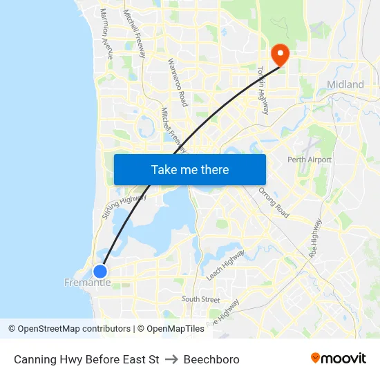Canning Hwy Before East St to Beechboro map