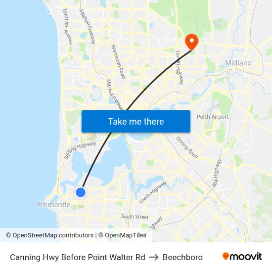 Canning Hwy Before Point Walter Rd to Beechboro map