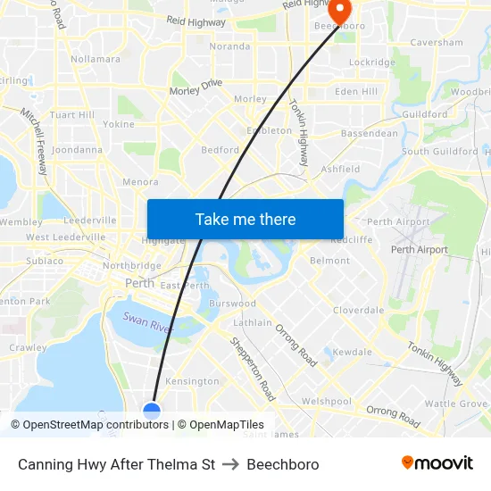 Canning Hwy After Thelma St to Beechboro map