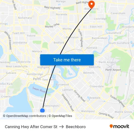 Canning Hwy After Comer St to Beechboro map
