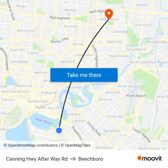 Canning Hwy After Way Rd to Beechboro map