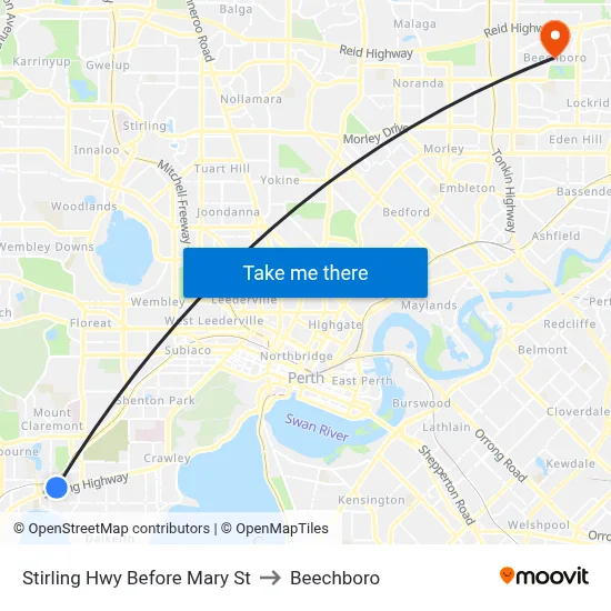 Stirling Hwy Before Mary St to Beechboro map