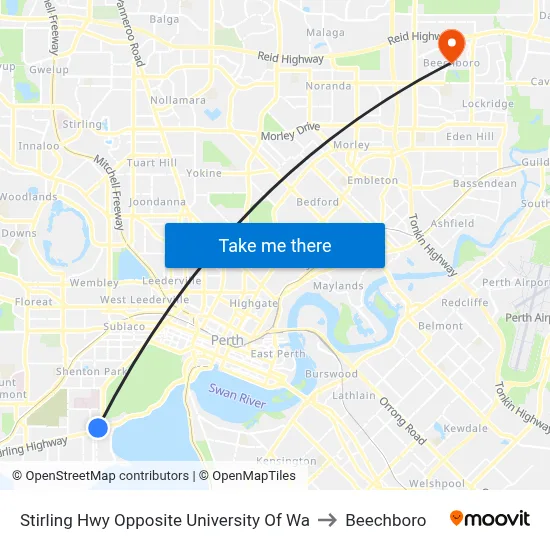 Stirling Hwy Opposite University Of Wa to Beechboro map