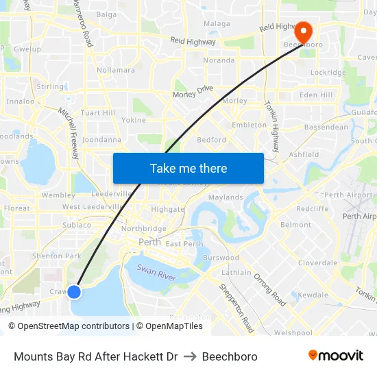 Mounts Bay Rd After Hackett Dr to Beechboro map