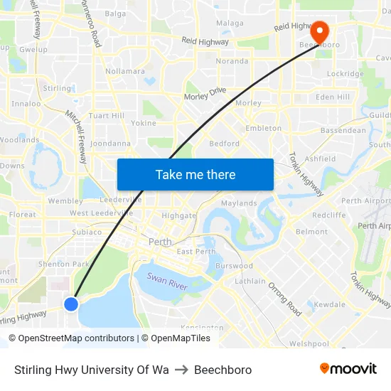 Stirling Hwy University Of Wa to Beechboro map