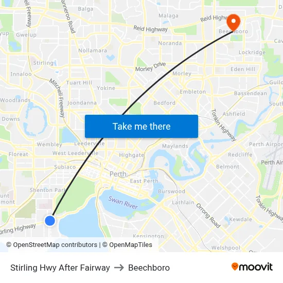 Stirling Hwy After Fairway to Beechboro map