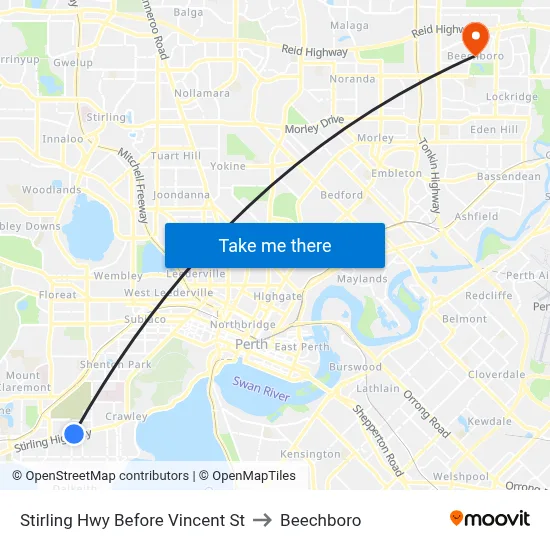 Stirling Hwy Before Vincent St to Beechboro map
