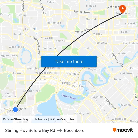 Stirling Hwy Before Bay Rd to Beechboro map