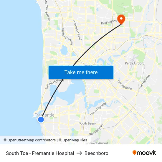 South Tce - Fremantle Hospital to Beechboro map