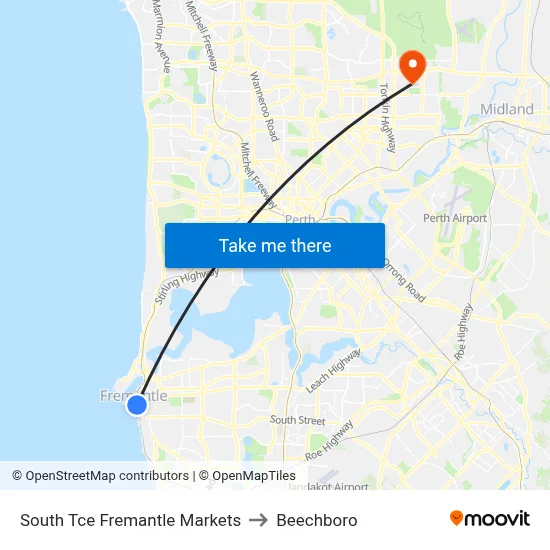 South Tce Fremantle Markets to Beechboro map