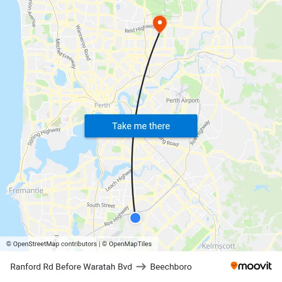 Ranford Rd Before Waratah Bvd to Beechboro map