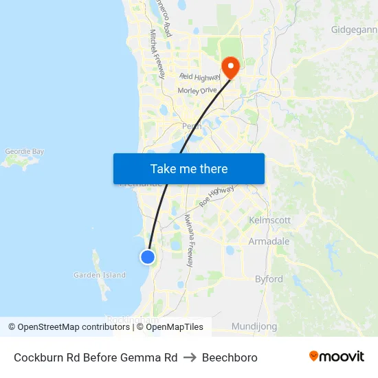 Cockburn Rd Before Gemma Rd to Beechboro map