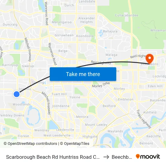 Scarborough Beach Rd Huntriss Road Cat Id 10 to Beechboro map